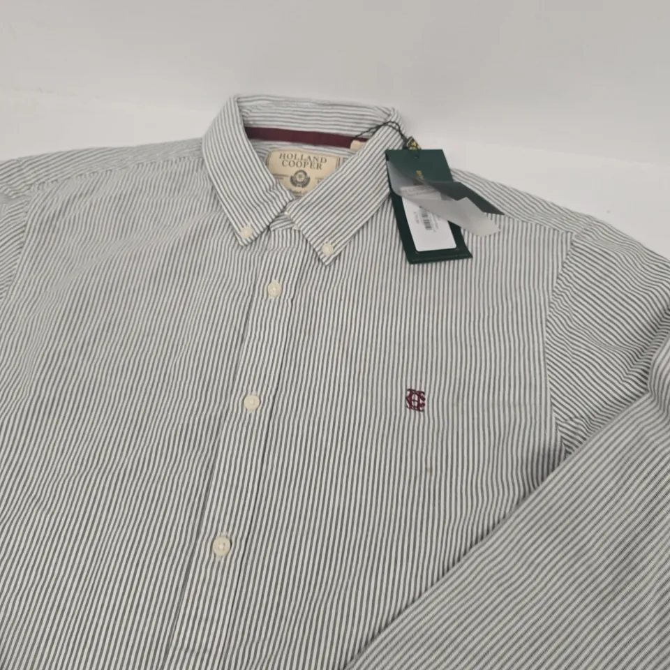 HOLLAND COOPER MEN’S OXFORD SHIRT – OLIVE STRIPE, XL