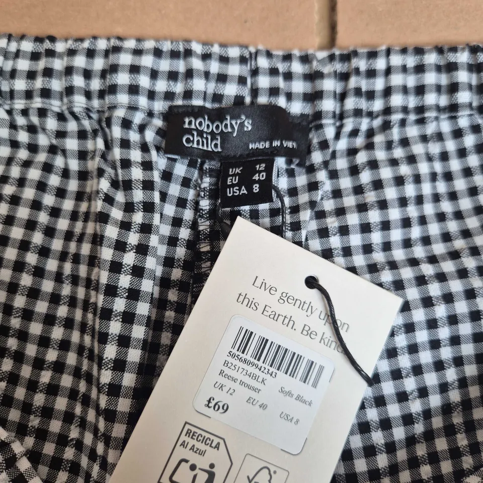 NOBODY'S CHILD REESE TROUSERS – ' BLACK & WHITE GINGHAM, UK 12