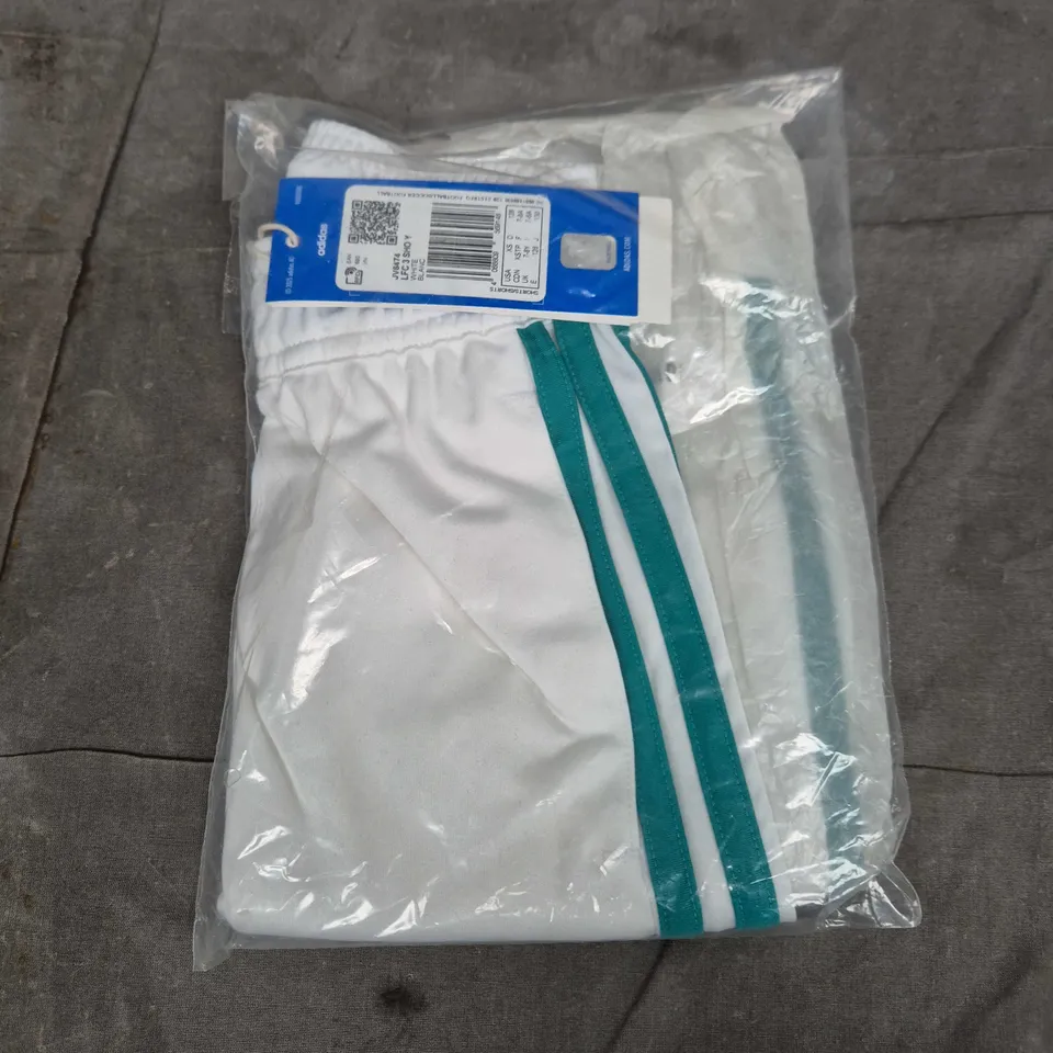 Adidas LFC 3 Shorts – White with teal stripes – Kids UK 7-8Y 