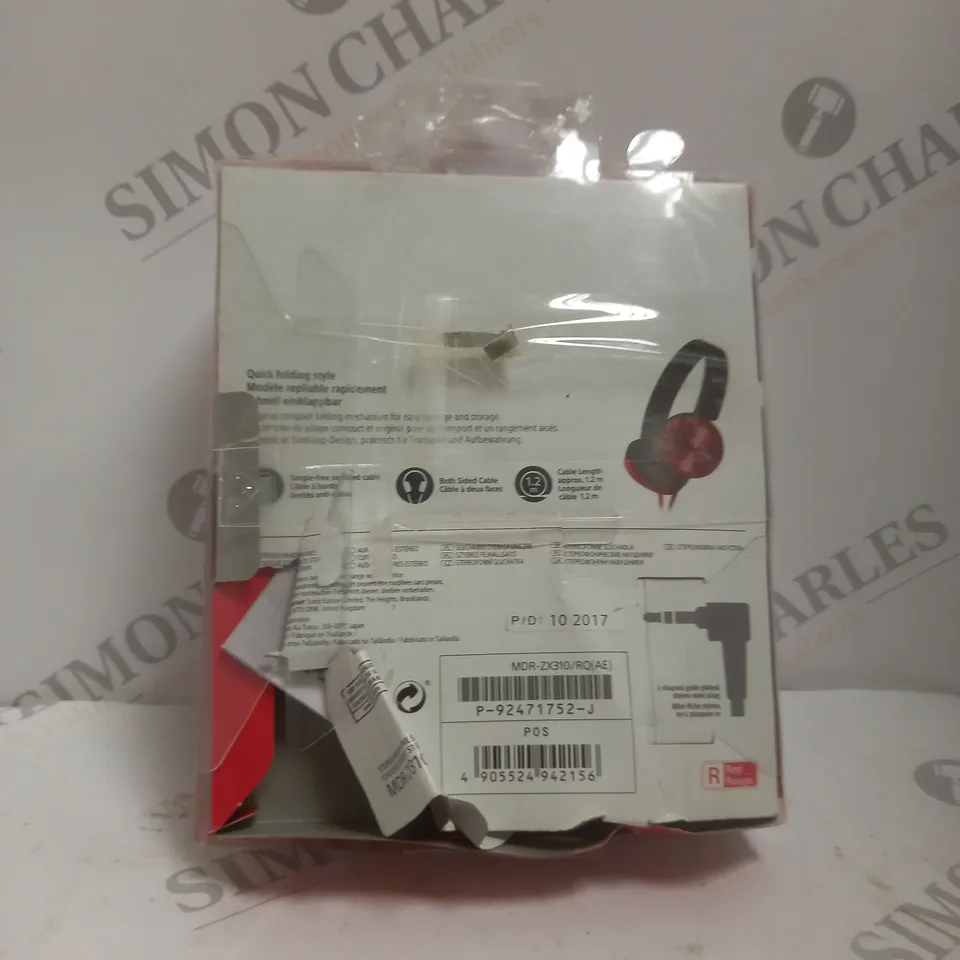 BOXED SONY MDR-ZX310 STEREO OVER-EAR HEADPHONES IN RED