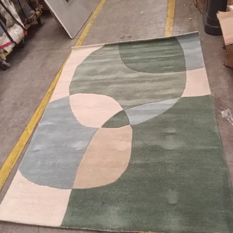 ABSTRACT GEOMETRIC AREA RUG - GREEN, PINK AND BEIGE APPROXIMATELY 230 CM X 158 CM