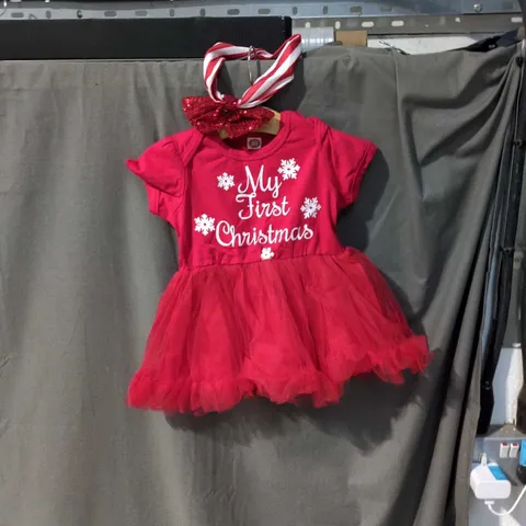 BABY GIRL RED DRESS – 'MY FIRST CHRISTMAS' WITH TULLE SKIRT, UK 12M (80 CM)