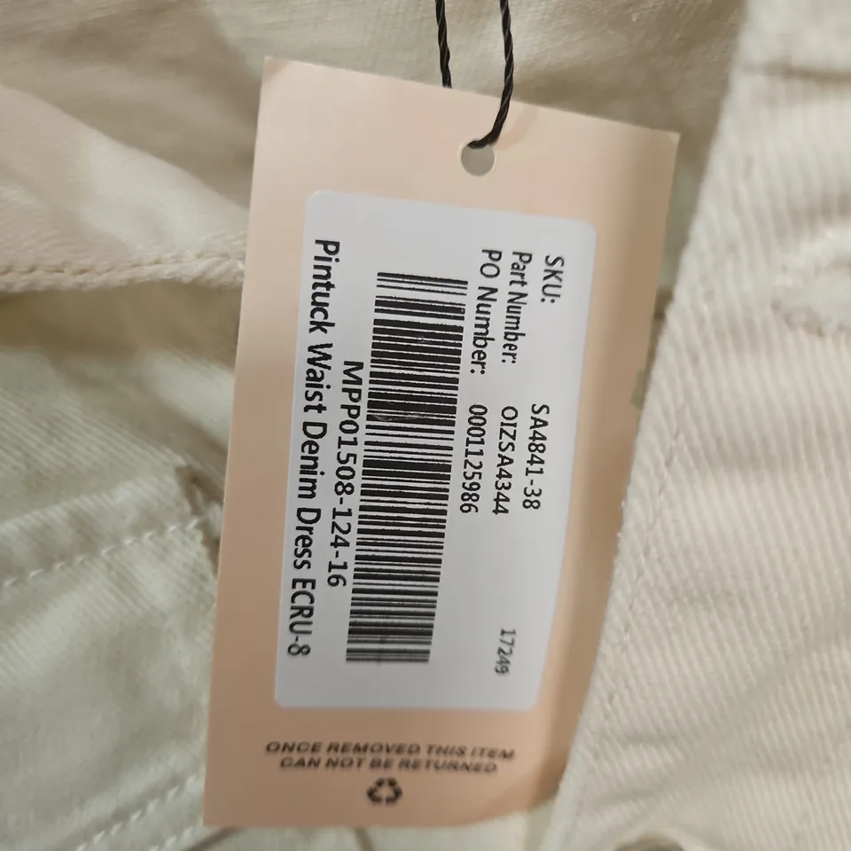 MISSPAP PINTUCK WAIST DENIM DRESS - ECRU - SIZE 8 