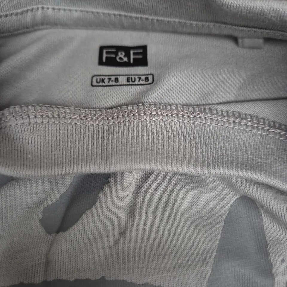 UK 7-8 F&F KIDS' GRAPHIC T-SHIRT – GREY WITH SKULL NEON DRIPS (GAME ON)