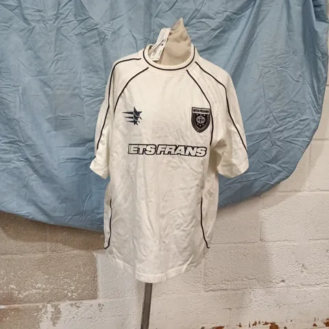 UK Size S White sports jersey-style shirt with crest badge