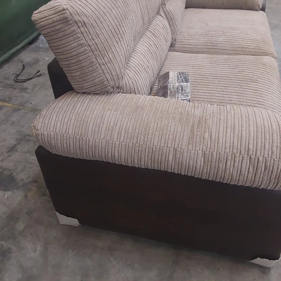 DESIGNER THREE SEATER SOFA BROWN FAUX LEATHER & JUMBO CHORD