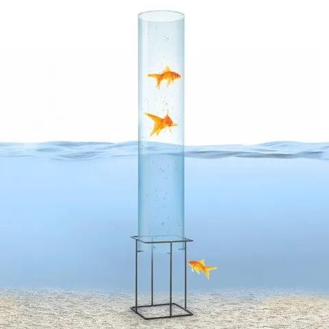 FISH TOWER GARDEN POND DECORATION 100X20CM ACRYLIC GLASS METAL BASE TRANSPARENT