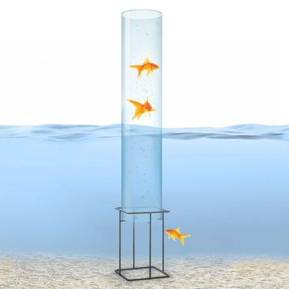 FISH TOWER GARDEN POND DECORATION 100X20CM ACRYLIC GLASS METAL BASE TRANSPARENT
