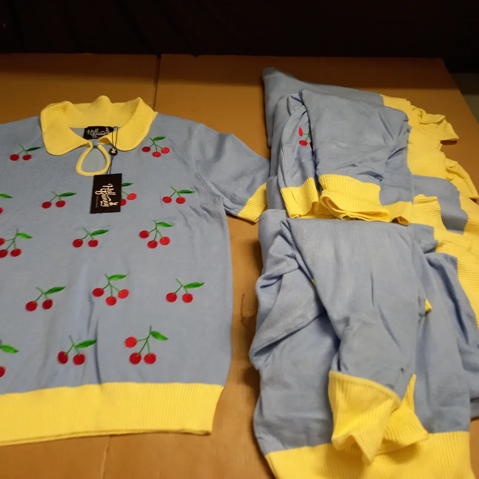 LOT OF 7 HELL BUNNY CHERRY EMBROIDERED KNITTED T-SHIRTS - VARIOUS SIZES