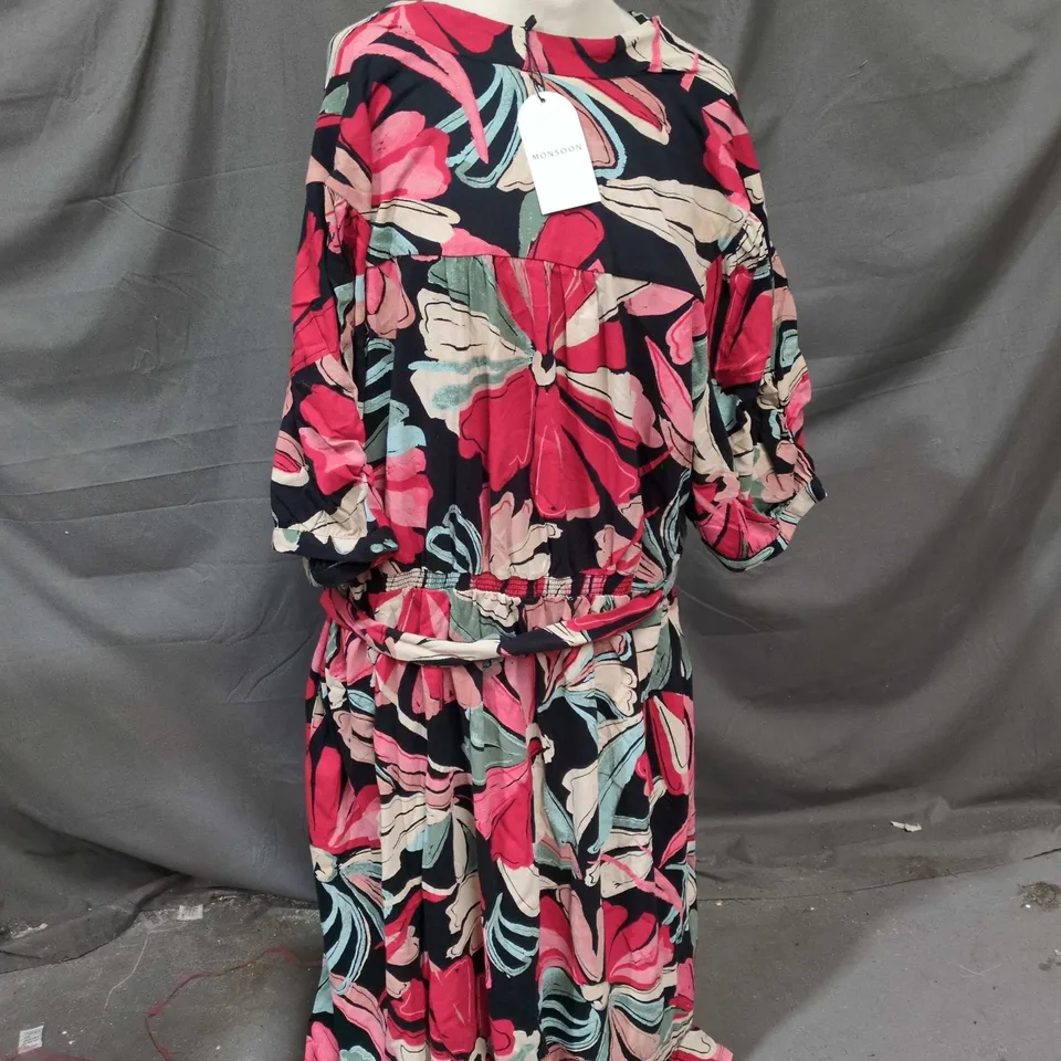 MONSOON FLORAL PRINT MAXI DRESS – PINK/BLACK – XX LARGE – DESIGNED IN LONDON
