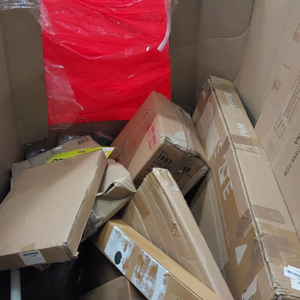 PALLET OF ASSORTED ITEMS INCLUDING: PORTABLE FREEZER REFRIGERATOR, AIR PURIFIER AND HEATER, MATTRESS TOPPER, SUITCASE, HAMMER COSTUME PROP