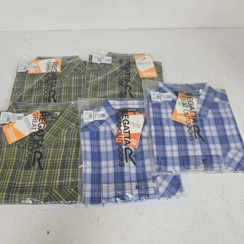 LOT OF 5 BRAND NEW REGATTA MINDANOL CHECKERED SHIRTS INCLUDES GREEN AND BLUE - VARIOUS SIZES
