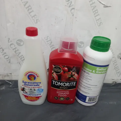 TOTE OF APPROX 10 CLEANING PRODUCTS TO INCLUDE LIMESCALE REMOVER , TOMATO FOOD , DISHWASHER CLEANER , ETC 