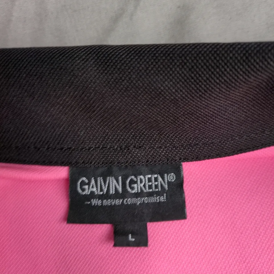 GAVIN GREEN POLO SHIRT – BLACK & PINK COLOUR-BLOCK – SIZE L