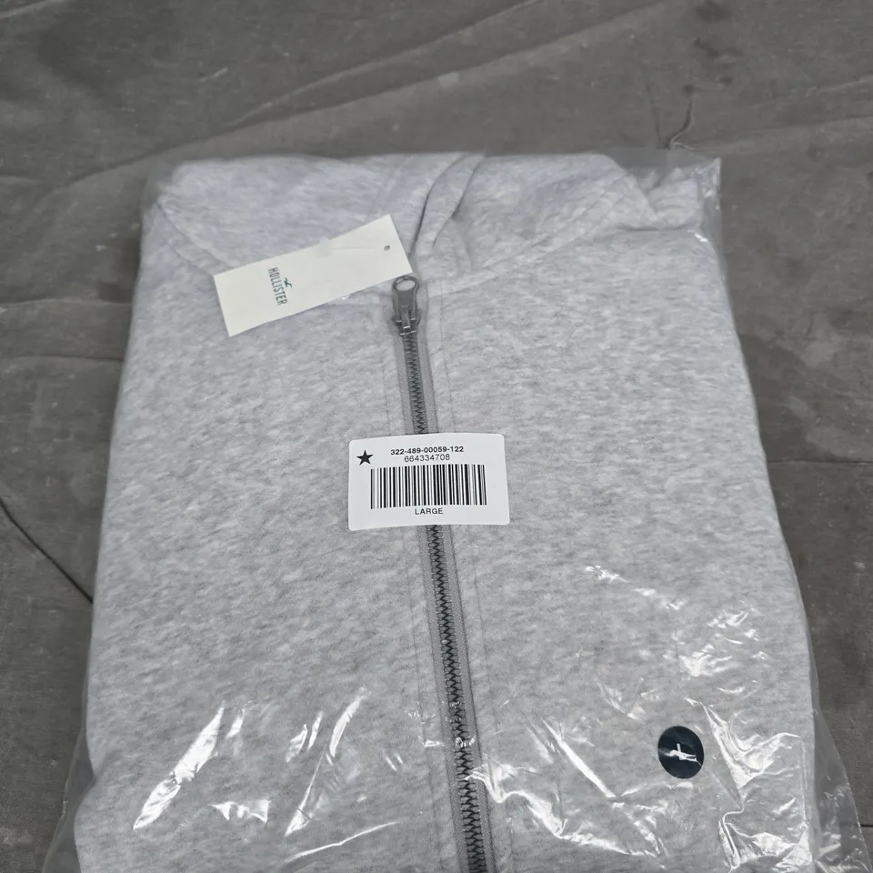 HOLLISTER ZIP HOODIE – GREY HEATHER – UK SIZE LARGE