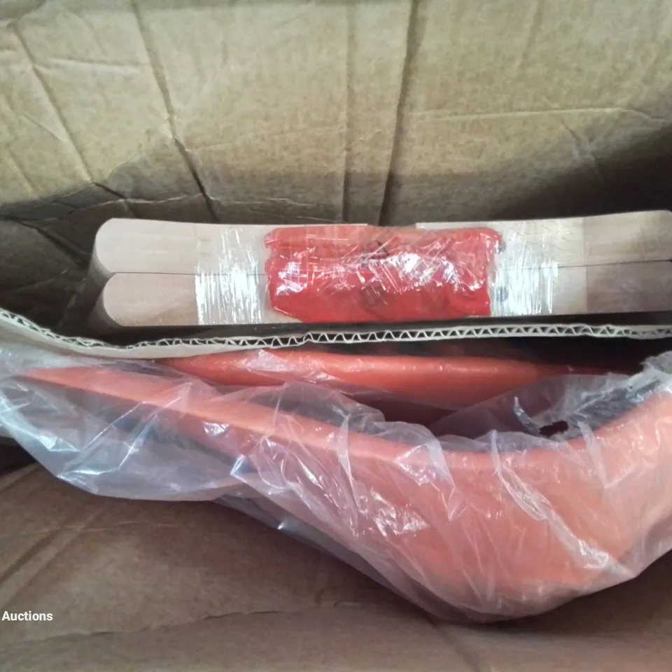 BOXED UNBRANDED PLASTIC PADDED DINING CHAIR IN ORANGE