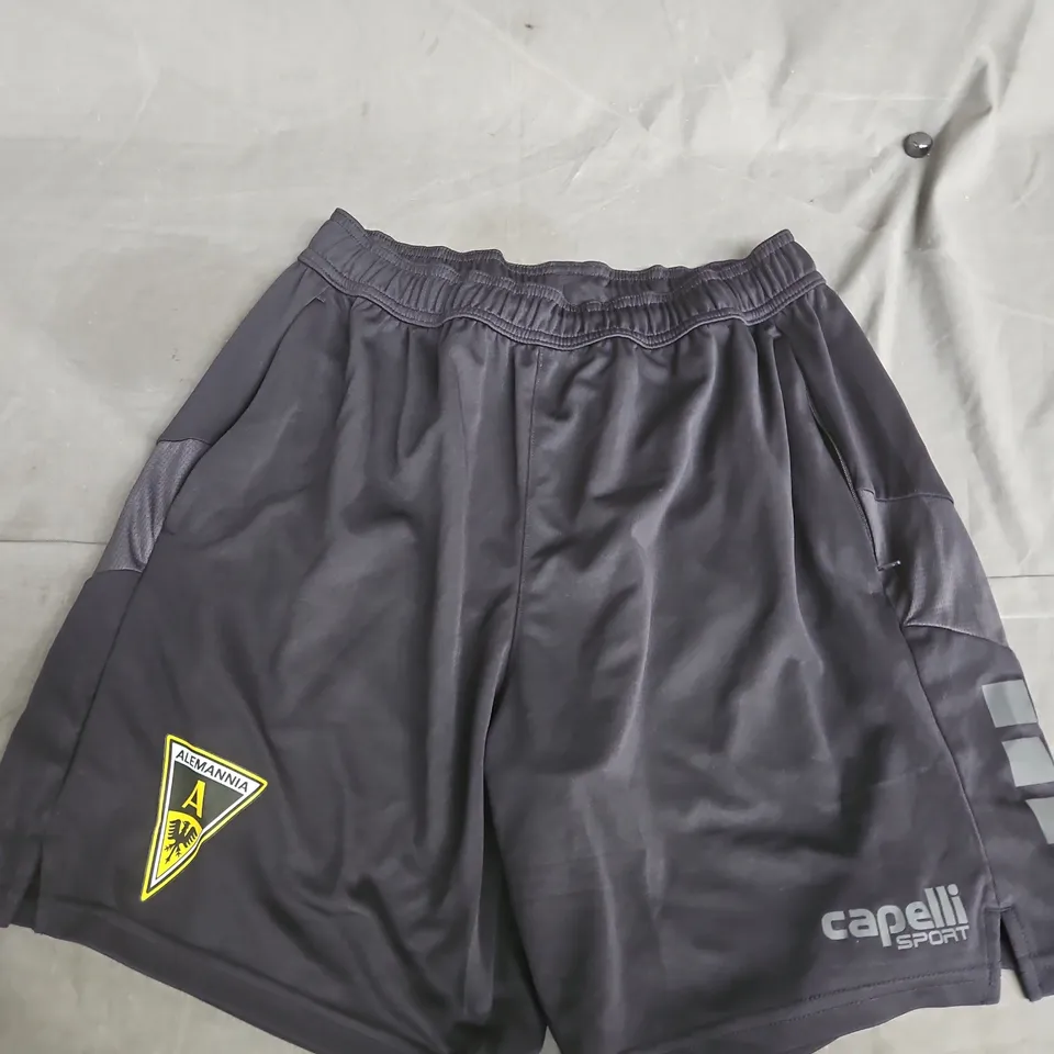 CAPELLI SPORT MENS SHORTS – BLACK WITH ALEMANNIA CREST PATCH, SIZE M