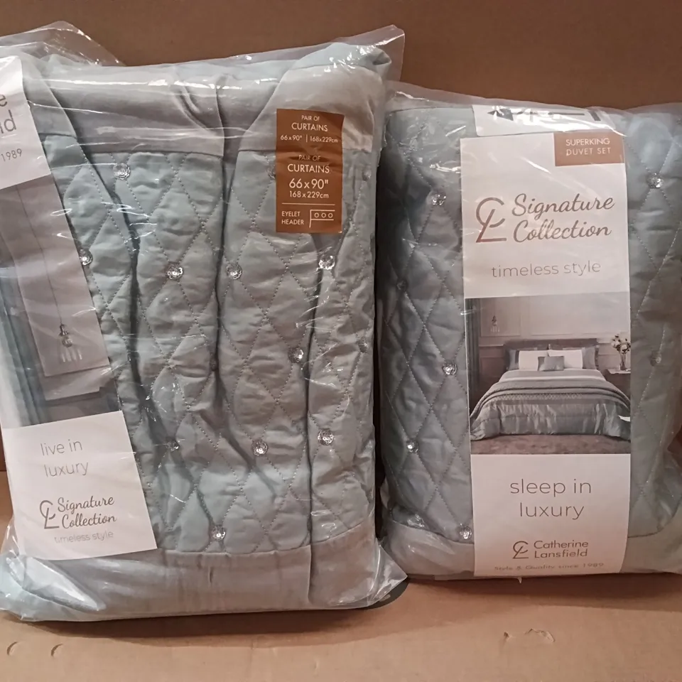 BAGGED CATHERINE LANSFIELD SIGNATURE COLLECTION SUPERKING DUVET & 168X229cm CURTAINS – BLUE (2 PARTS)