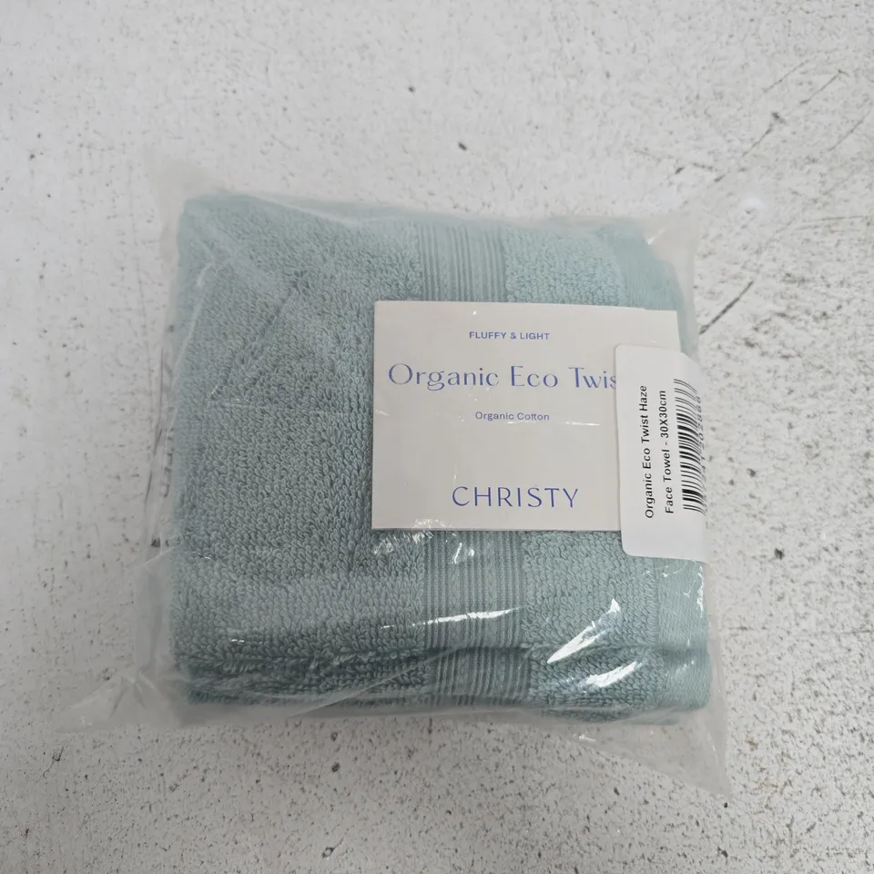 CHRISTY ORGANIC ECO TWIST FACE TOWEL HAZE 30X30CM (4 SINGLES)