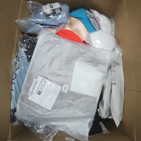 LARGE BOX OF APPROXIMATELY 25 ASSORTED CLOTHING ITEMS IN VARIOUS COLOURS, STYLES AND SIZES - COLLECTION ONLY