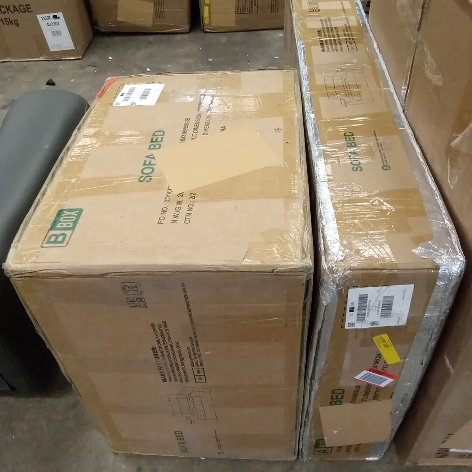 BOXED DESIGNER FABRIC UPHOLSTERED SOFA BED (2 BOXES)