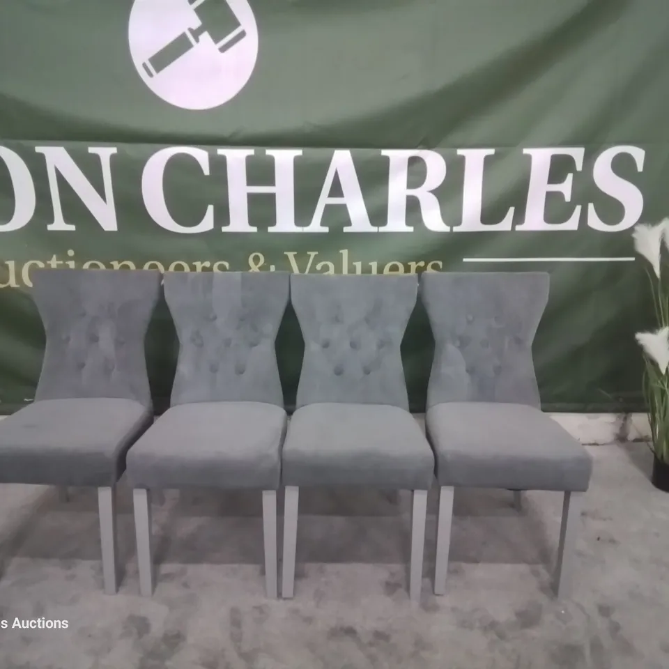 SET FOUR BEWLEY GREY VELVET DINING CHAIRS GREY LEGS