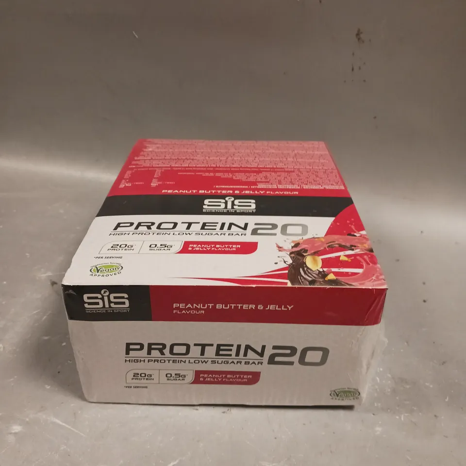 BOXED SEALED SIS PROTEIN 20 LOW SUGAR BARS - PEANUT BUTTER & JELLY - 12 X 64G 