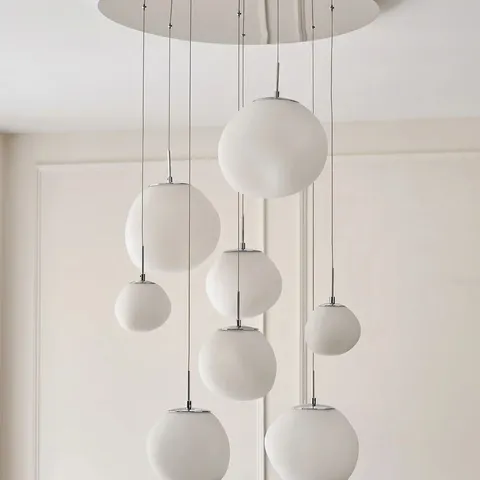 BOXED DANETTI ORLA WHITE GLASS 8 BULB PENDANT LIGHT