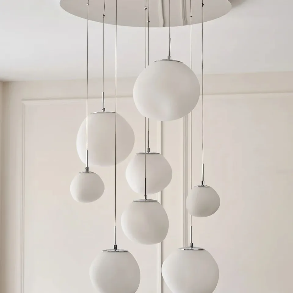 BOXED DANETTI ORLA WHITE GLASS 8 BULB PENDANT LIGHT