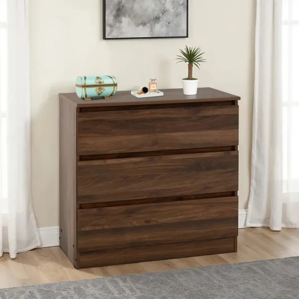 BOXED MALVERN 3 DRAWER CHEST - WALNUT EFFECT VENEER (1 BOX)