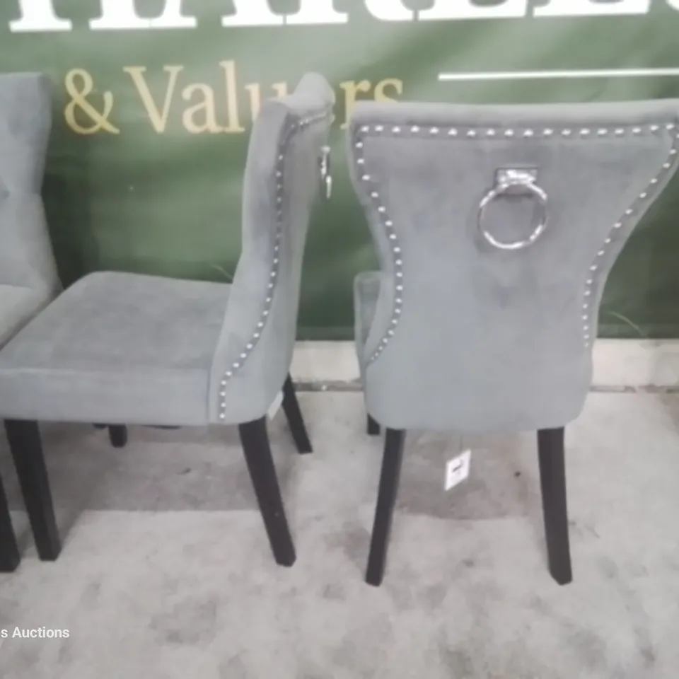 SET FOUR BEWLEY SLATE FABRIC BUTTONED BACK DINING CHAIRS GREY LEGS