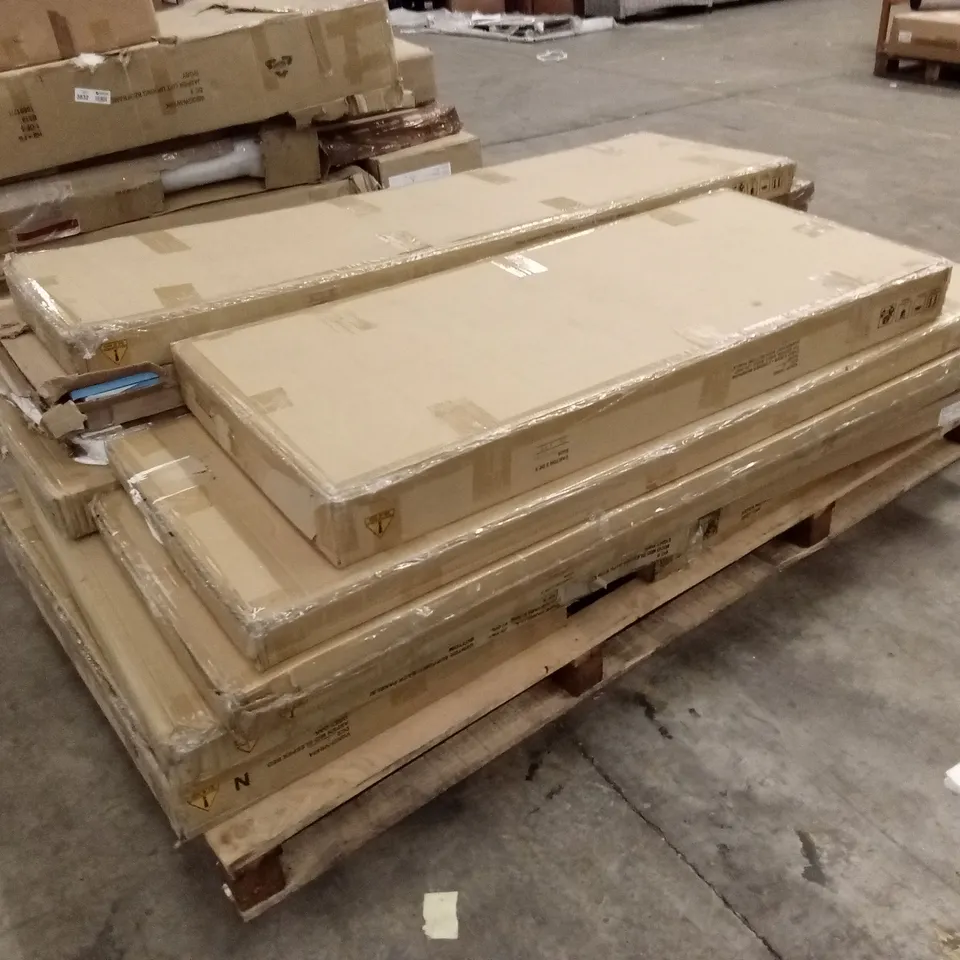 PALLET OF ASSORTED DESIGNER INCOMPLETE FURNITURE PARTS TO INCLUDE; MID SLEEPER, BED AND WARDROBE PARTS AND PIECES