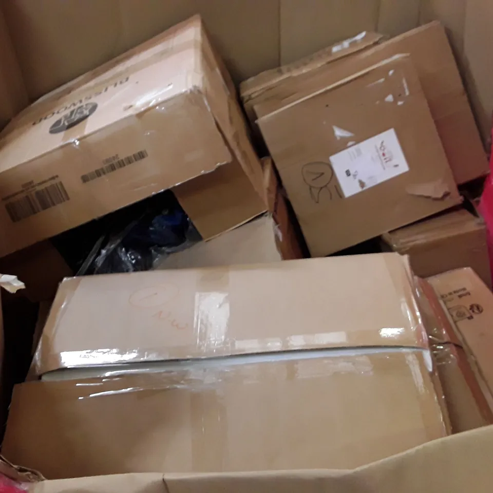 PALLET OF ASSORTED PRODUCTS INCLUDING SHOE STORAGE BOXES, ROTARY BIRD REPELLANT, LED FLOOR LAMPS, ARTIFICIAL PLANTS, CANTILEVER BASE WEIGHT