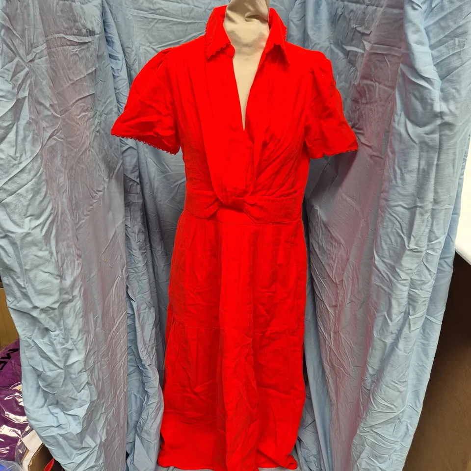 ME+EM FIT & FLARE TWIST DETAIL CHEESECLOTH MAXI DRESS IN POPPY RED - UK 12