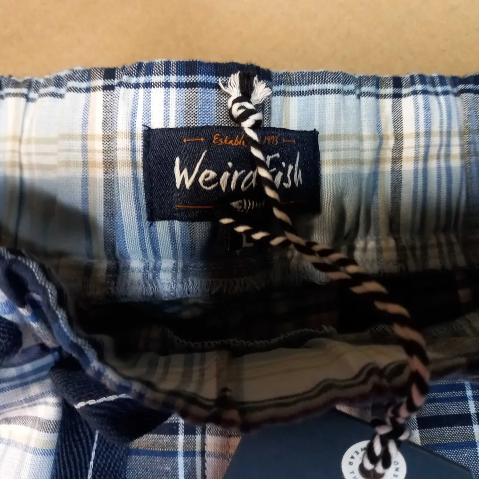 WEIRD FISH CALLO ORGANIC BLUE CHECK LOUNGEWEAR SHORTS - LARGE