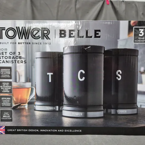 BOXED TOWER BELLE NOIR SET OF 3 STORAGE CANISTERS