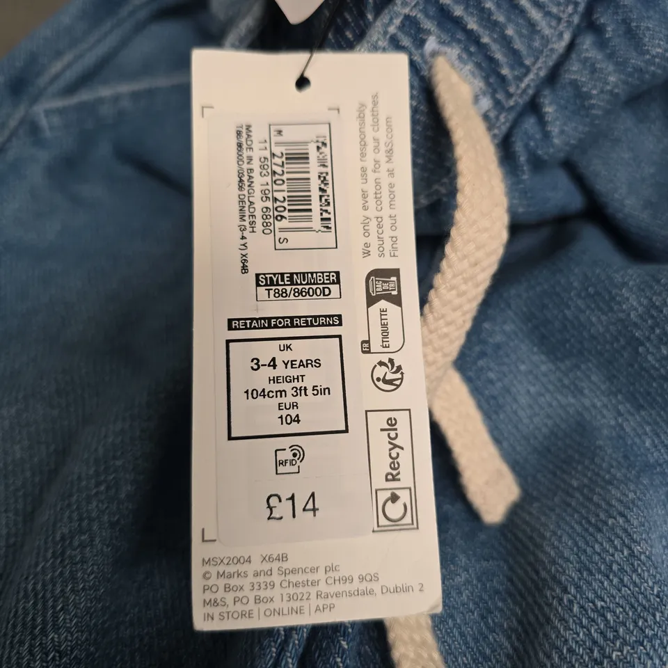 MARKS & SPENCER KIDS DENIM TROUSERS – UK 3-4 YEARS, 104 CM, RESPONSIBLY SOURCED COTTON