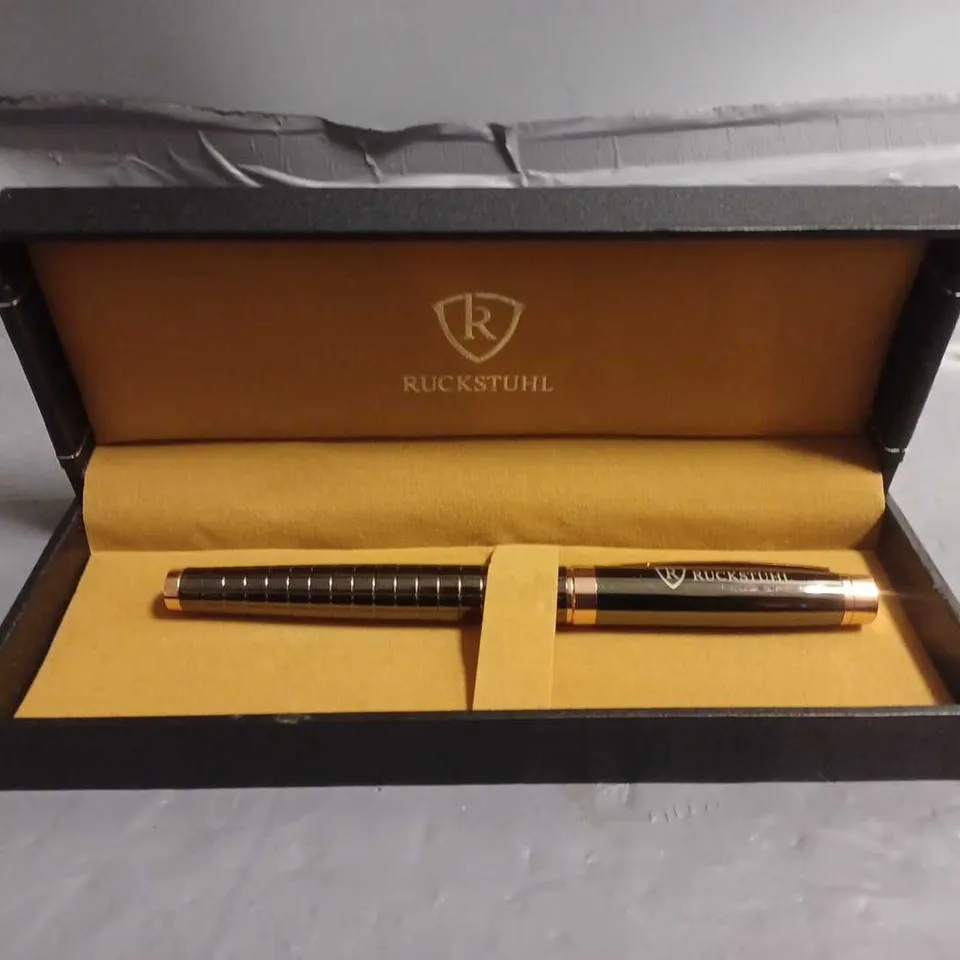 RUCKSTUHL STAINLESS STEEL LUXURY PEN IN GIFT BOX – BLACK & ROSE GOLD COLOUR CASE