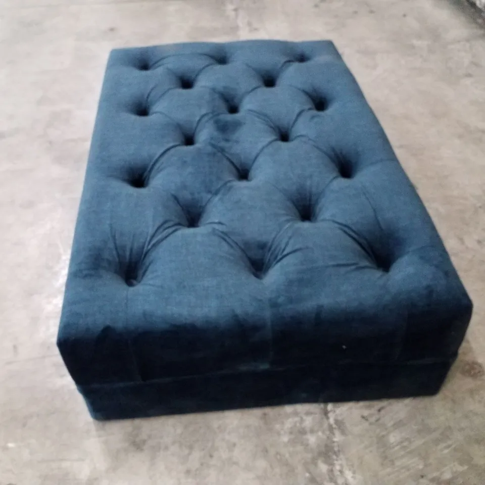 QUALITY DESIGNER RECTANGULAR FOOTSTOOL - DARK BLUE FABRIC 