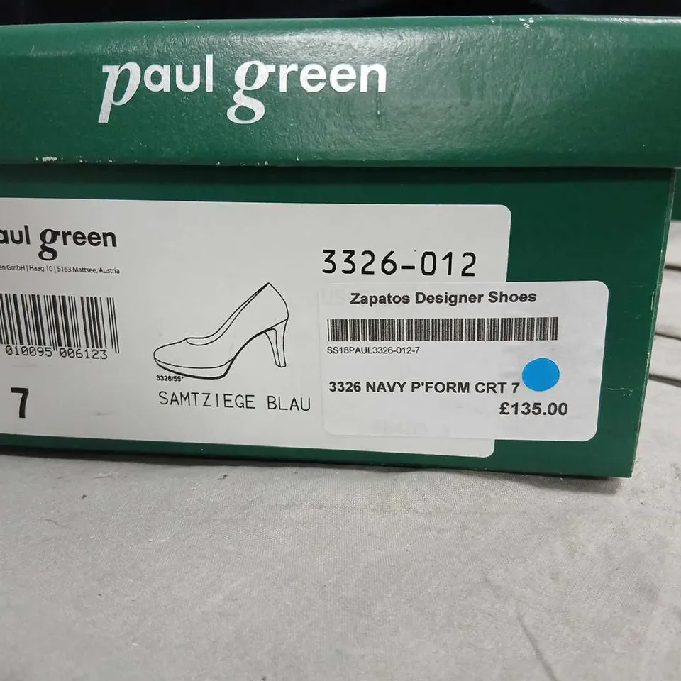 PAUL GREEN NAVY SUEDE HIGH HEEL COURT SHOES – UK 7