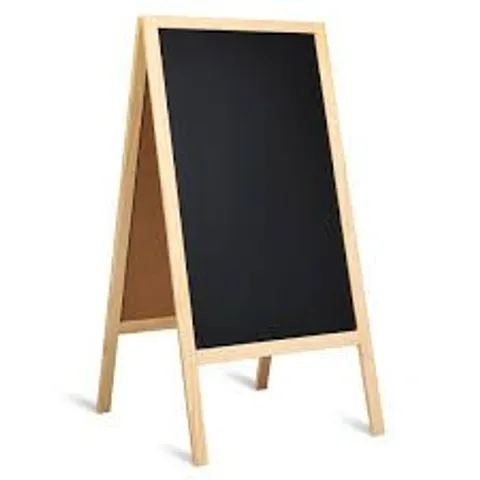 BOXED COSTWAY DOUBLE SIDED MAGNETIC BLACKBOARD EASEL WITH ERASER AND COLORED CHALKS - NATURAL