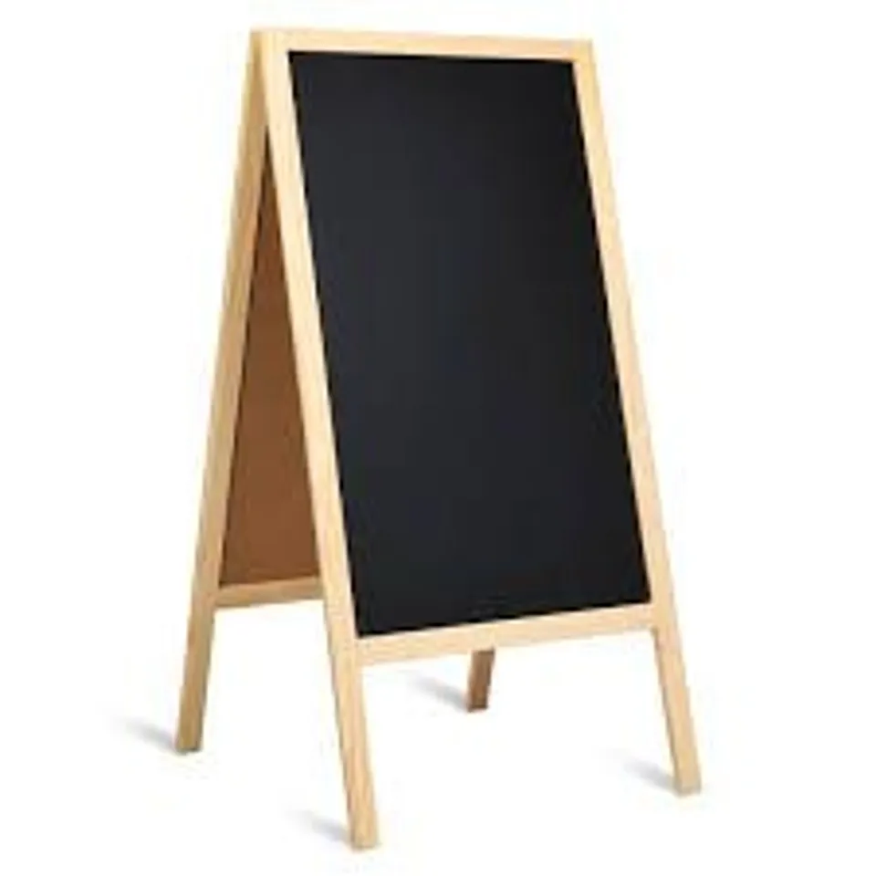 BOXED COSTWAY DOUBLE SIDED MAGNETIC BLACKBOARD EASEL WITH ERASER AND COLORED CHALKS - NATURAL