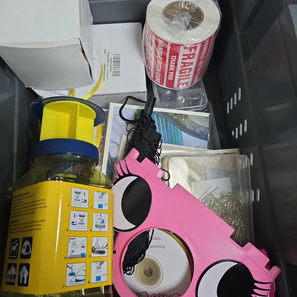 BOX OF ASSORTED ITEMS TO INCLUDE - LOOP BANDS - GRIND COFFEE- FLY CATCHER