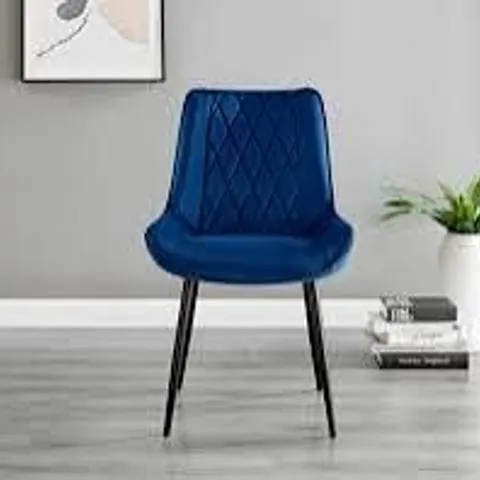 BOXED SET OF 2 BLUE VELVET PESARO DINING CHAIRS 