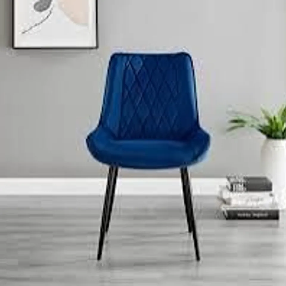 BOXED SET OF 2 BLUE VELVET PESARO DINING CHAIRS 