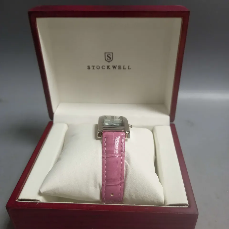 BOXED STOCKWELL TEXTURED STRAP WATCH IN PINK/SILVER