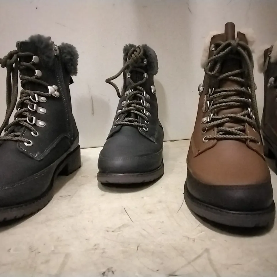 BOXED UNISEX EMU AUSTRALIA OKAB BOOTS , 1 PAIR OAK  SIZE 9 , 3 PAIRS ESPRESSO,  SIZE 6,7 AND 9