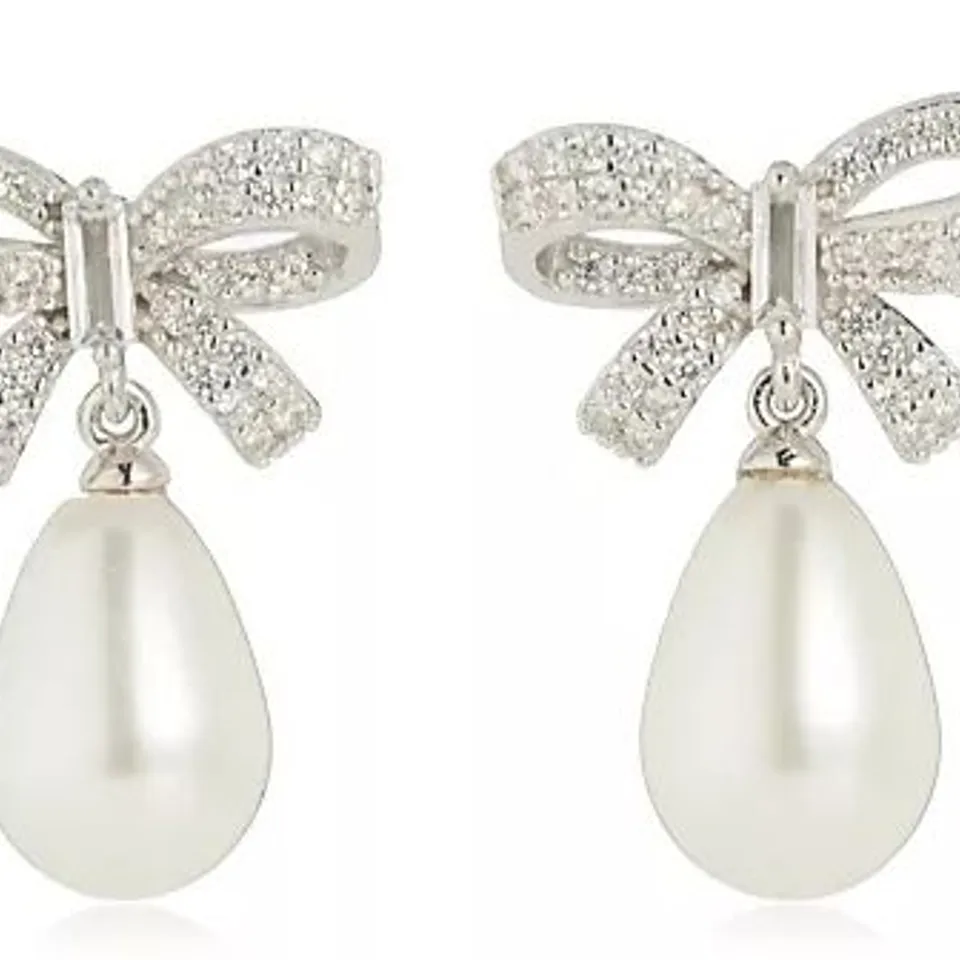 DIAMONIQUE 0.5CT TW BOW & PEARL EARRINGS STERLING SILVER