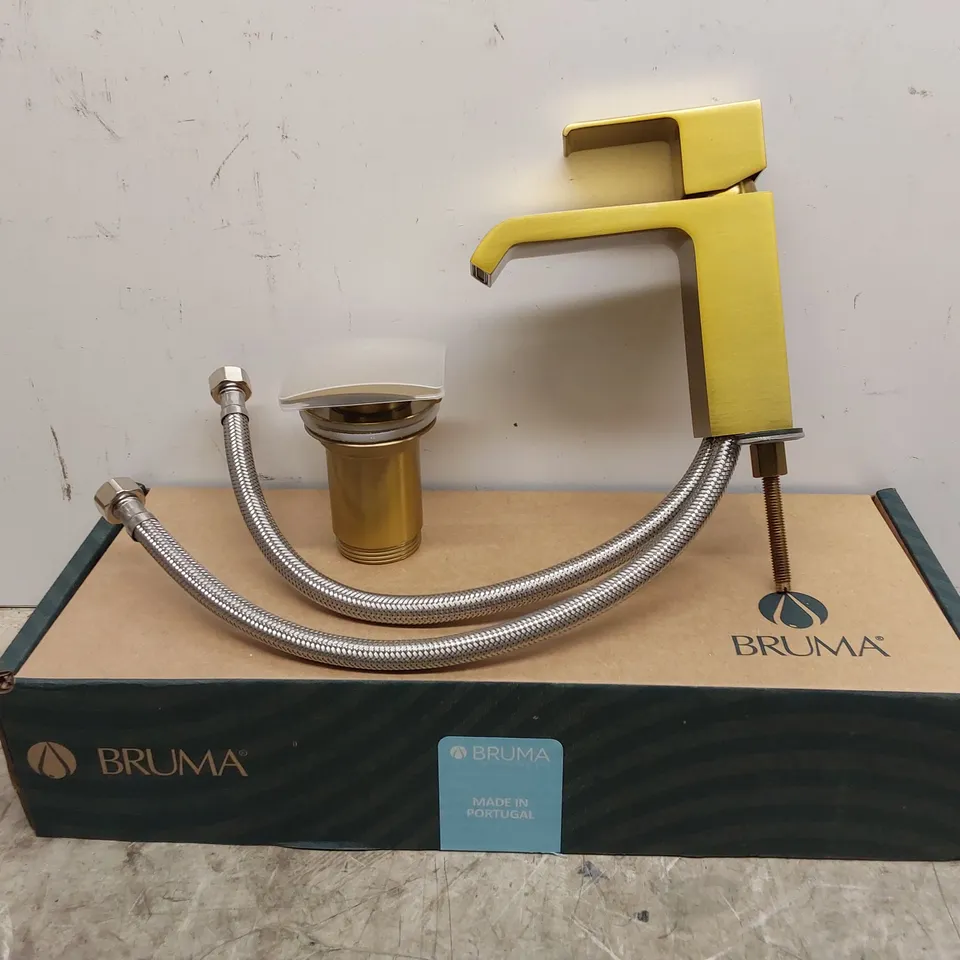 BOXED BRUMA LINEA BASIN MIXER AND PUSH-OPEN WASTE - GOLD