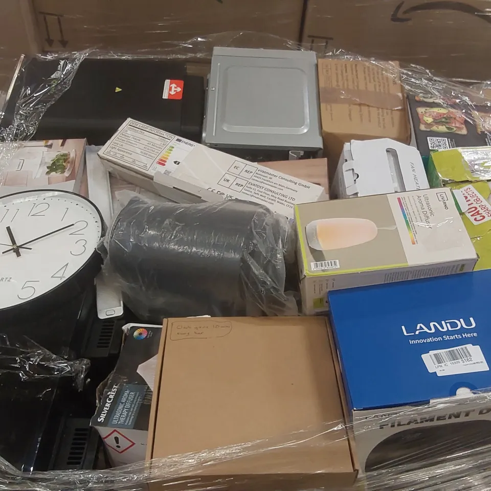 PALLET CONTAINING A VERY LARGE QUANTITY OF ASSORTED ITEMS INCLUDING: AIRFRYER, SILVERCREST HAND BLENDER, AROMATHERAPY DIFFUSER, FILAMENT DRYER, MINI SOWING MACHINE ECT